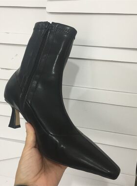 粗跟后拉链OL通勤女靴短靴