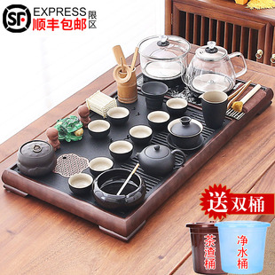 实木石头组合茶盘整套全自动功夫茶具套组家用玻璃烧水壶茶海茶台