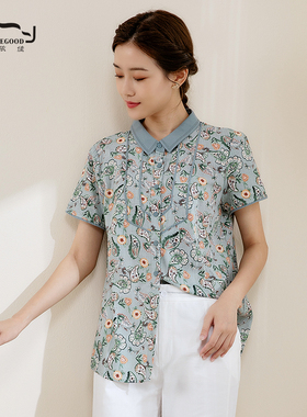依伽依佳2022夏季新款碎花直筒文艺优雅百搭减龄衬衫女EEXC015