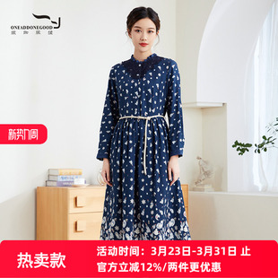 中长款 文艺印花气质修身 连衣裙女ESQL007 新款 依伽依佳2023秋季