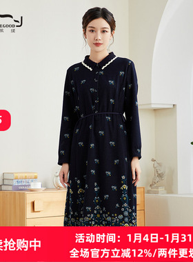 依伽依佳2023秋冬新款文艺舒适显瘦收腰时尚长袖连衣裙女ESDL001