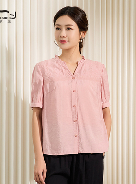 依伽依佳2025夏季新款纯色直筒文艺优雅百搭减龄衬衫女EWXC006