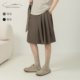 腰带松紧通勤复古垂感休闲裤 半片花瓣 热塑百褶麂皮拼色短裤