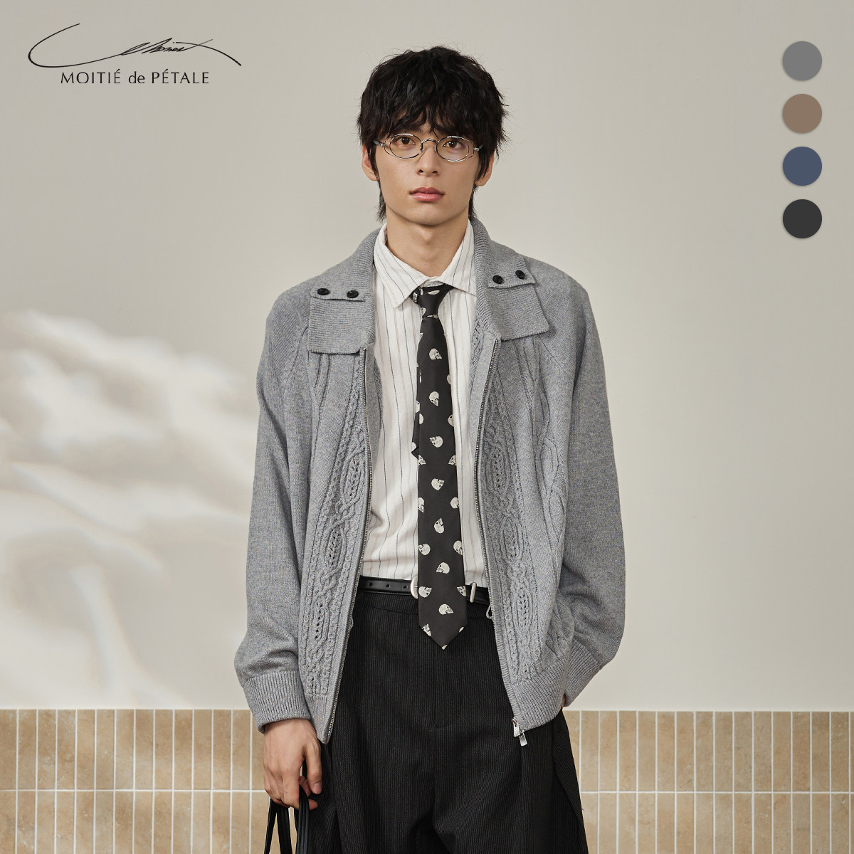 半片花瓣 美丽诺羊毛绞花针织变形领毛织夹克 复古翻领开衫毛衣,男装,针织衫/毛衣,淘宝优惠券,粉丝福利购,淘宝优惠卷