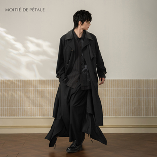 半片花瓣「晚宴」小羊皮拼接飞片造型腰带大衣 翻领风衣外套 长款