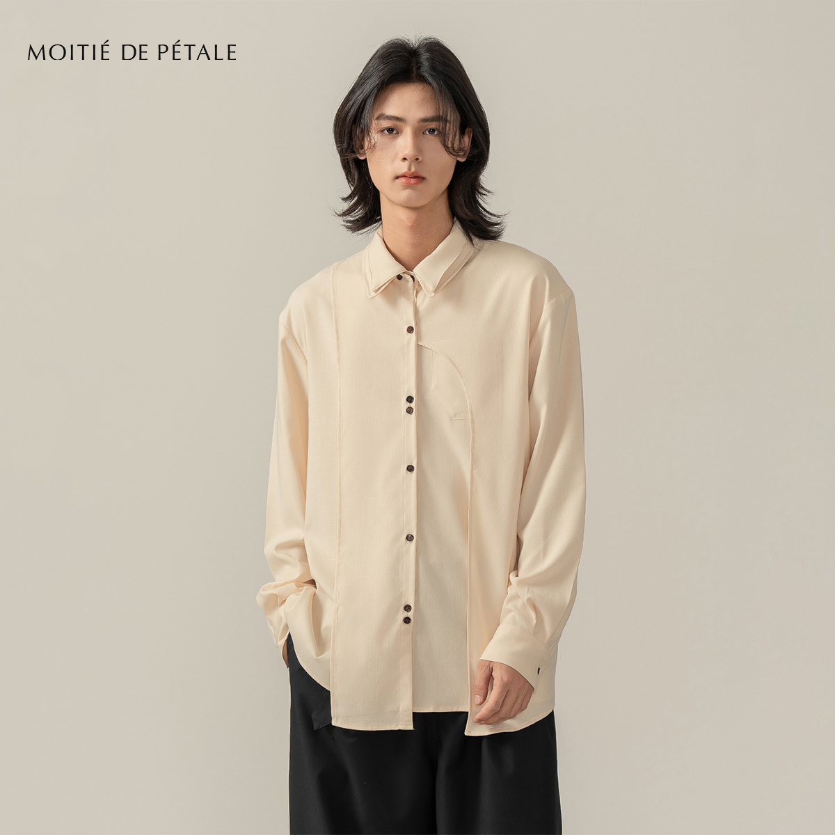 丝麻双领不规则解构长袖衬衫