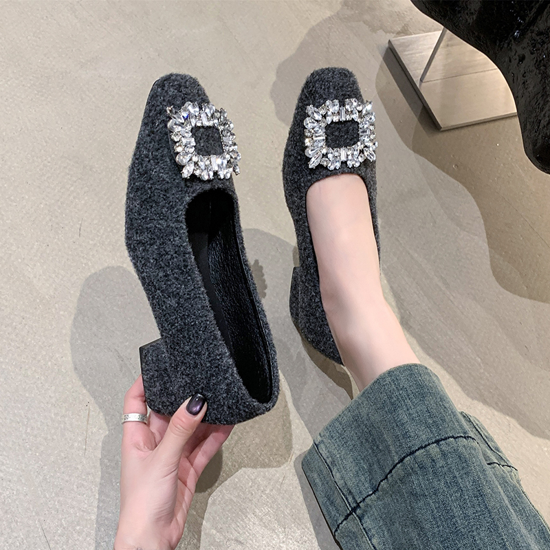 秋冬毛毛鞋女冬外穿新款法式方头浅口单鞋女加绒仙女风通勤晚晚鞋