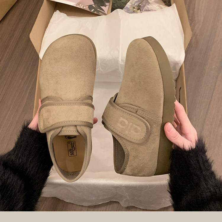 复古风反绒皮勃肯鞋女魔术贴一脚蹬平底舒适百搭休闲单鞋2026春秋,女鞋,浅口单鞋,淘宝优惠券,粉丝福利购,淘宝优惠卷