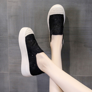 休闲复古乐福鞋百搭新透气小时尚春夏女鞋增高懒人网面小香风厚底