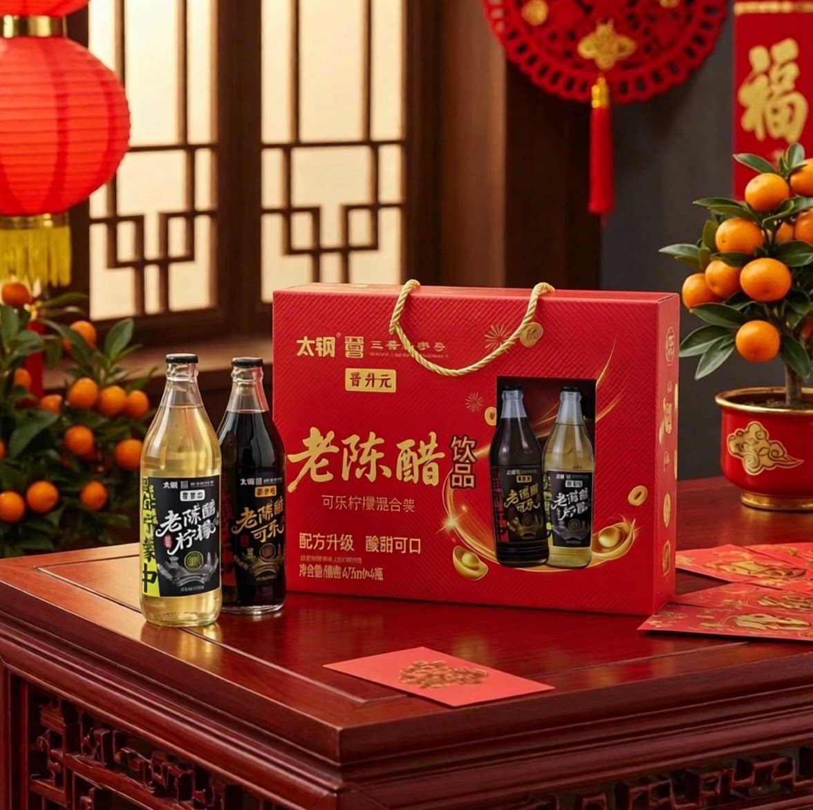 山西特产太钢陈醋可乐雪碧礼盒图片