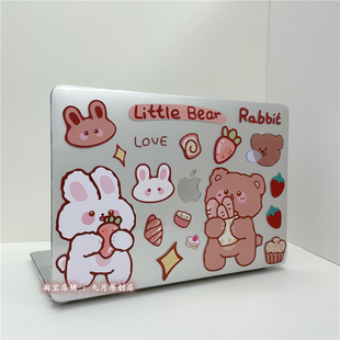 卡通小熊兔子适用macbookair保护壳2020款防摔m1苹果笔记本macbookpro13寸水晶透明外壳macbookpro14寸保护套