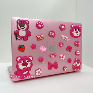 卡通草莓小熊适用macbookair保护壳2020防摔m1苹果笔记本macbookpro13寸水晶粉色外壳macbookair15寸保护套