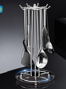 护家不锈钢锅铲置物架厨房挂勺子铲子挂架旋转挂钩收纳架子锅铲架