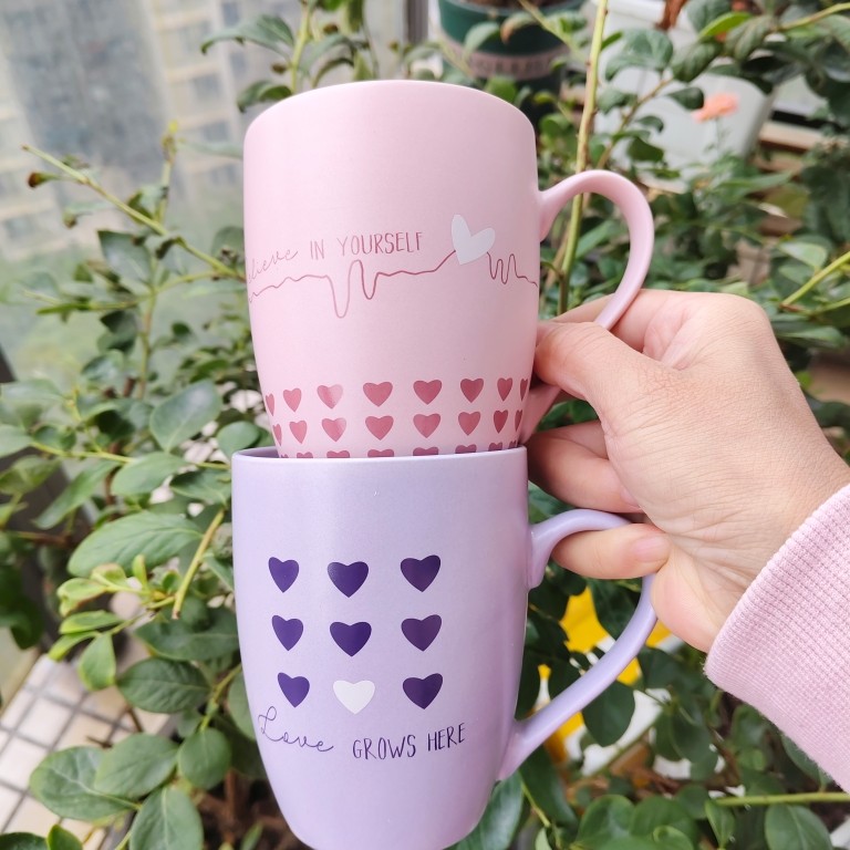 亚光面爱心粉色紫色高温淘宝马克杯质感强烈办公水杯360ml