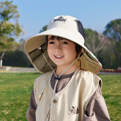 儿童防晒帽男童遮阳帽夏季男孩太阳帽中大童女渔夫帽披肩2025新款
