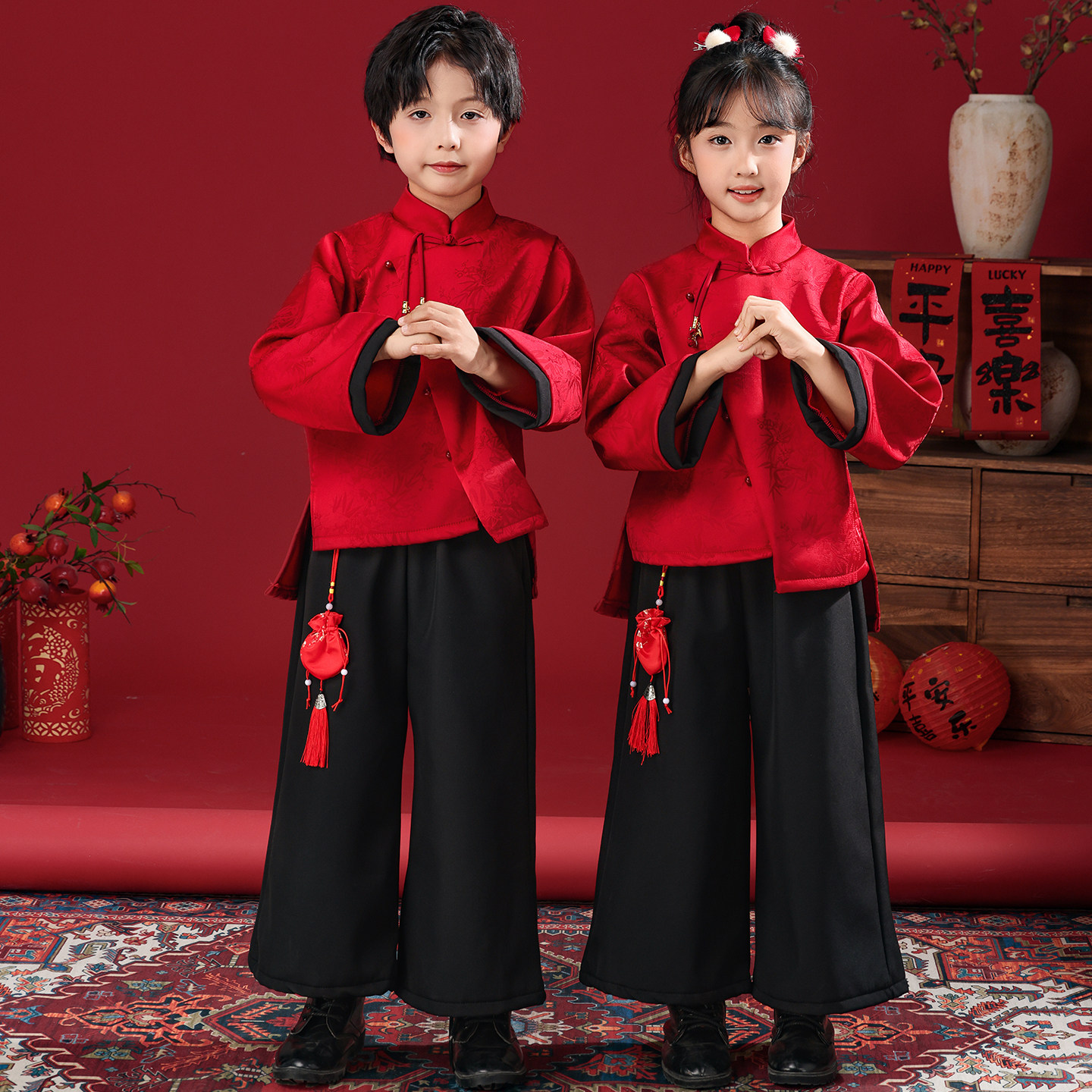 儿童冬季加厚汉服红色元旦喜庆表演服拜年服国风男女童新中式套装,童装/婴儿装/亲子装,儿童演出服,淘宝优惠券,粉丝福利购,淘宝优惠卷