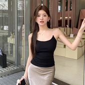 打底上衣 内搭短款 设计感视觉错位隐形鱼线吊带背心女夏季 辣妹修身