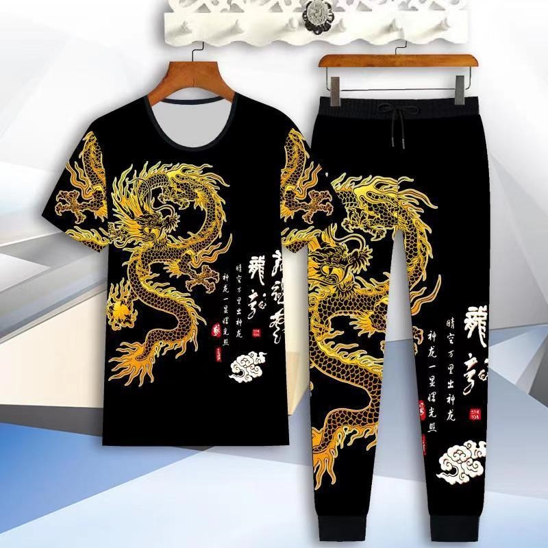套装/T恤夏季休闲套装男士短袖长裤套装青年运动服套装中国风男装