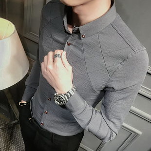 衬衫 长袖 短袖 中半袖 发型师商务休闲格子衬衣 新款 修身 微弹免烫男士