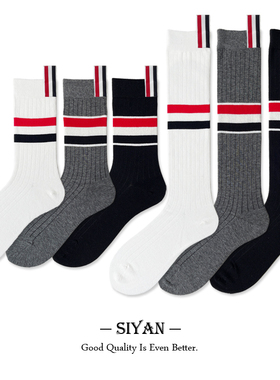 TB袜子女中筒INS潮网红外穿条纹灰色小腿袜JK黑白色及膝小腿长袜