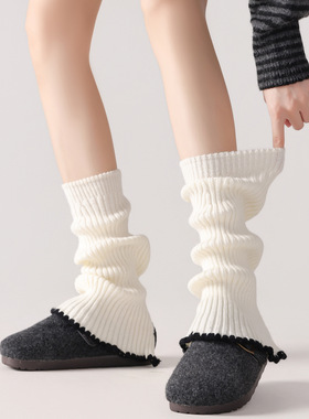 羊毛复古堆堆袜套女秋冬外穿保暖叠穿加厚小腿袜格雷灰色白色腿套