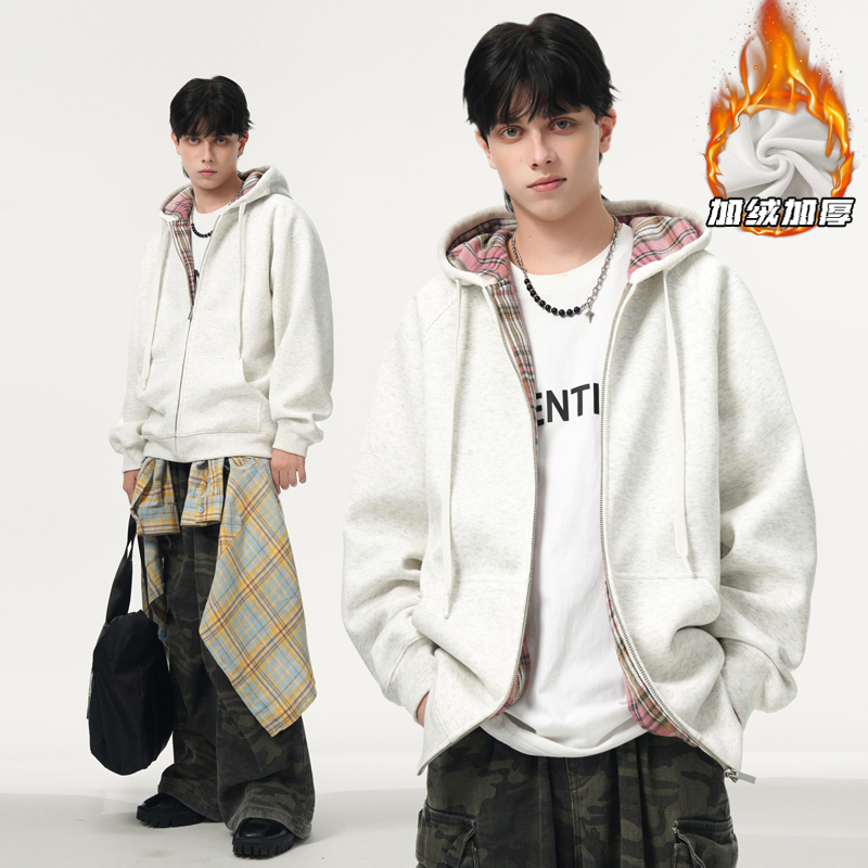 男士开衫连帽卫衣奥粒绒外套