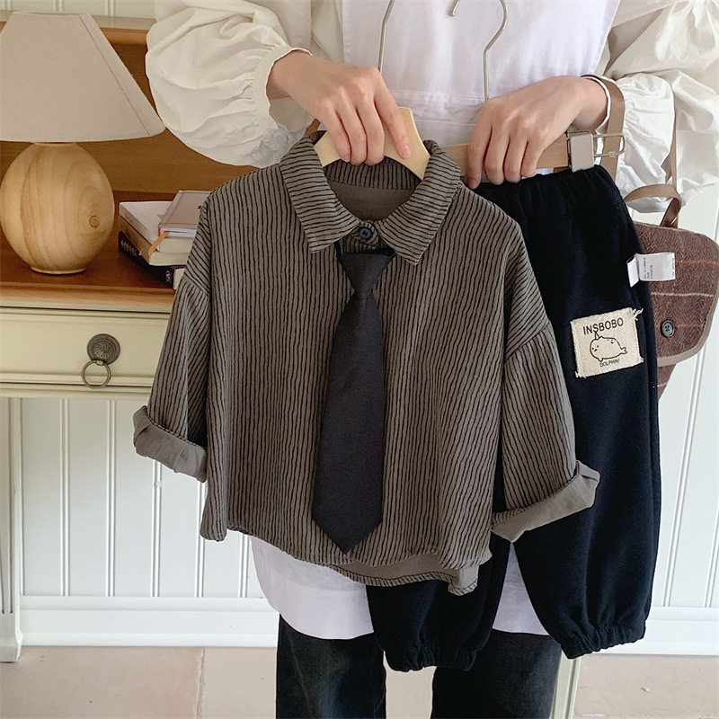 现货男童秋季新款竖长袖条纹衬衫中小童森系复古风韩版衬衣外套潮,童装/婴儿装/亲子装,衬衫,淘宝优惠券,粉丝福利购,淘宝优惠卷