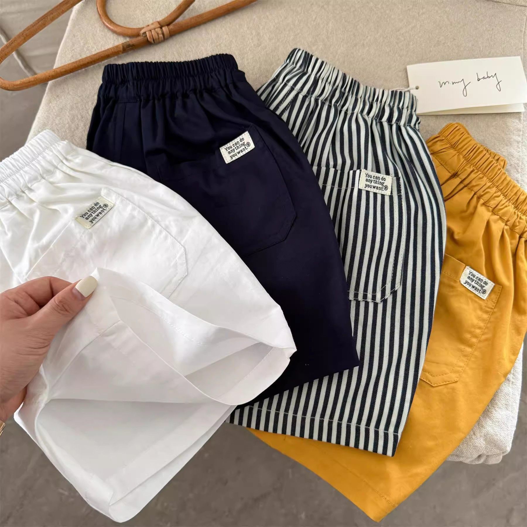 儿童短裤2025夏男女童日系口袋纯色休闲裤宝宝小童条纹休闲五分裤,女装/女士精品,短裤,淘宝优惠券,粉丝福利购,淘宝优惠卷
