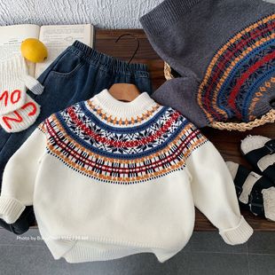 儿童针织衫2025秋季新品男女童费尔岛套头毛衣湖州织里童装潮