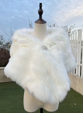 冬季三道毛毛披肩长款斗篷女