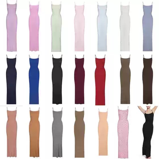 Skims Kardashian Yimengling Style Hot Girl Ribbed Spaghetti Strap Dress Women's Backless Slimming Bodycon Long Dress