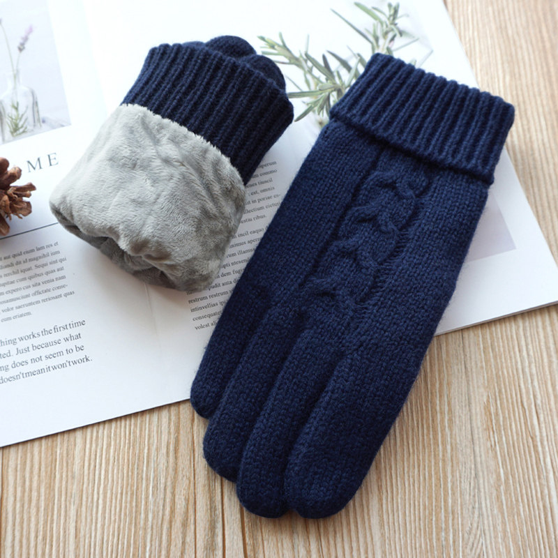 男女士秋冬天男女羊毛线保暖加厚加绒情侣户外骑行防寒触摸屏手套