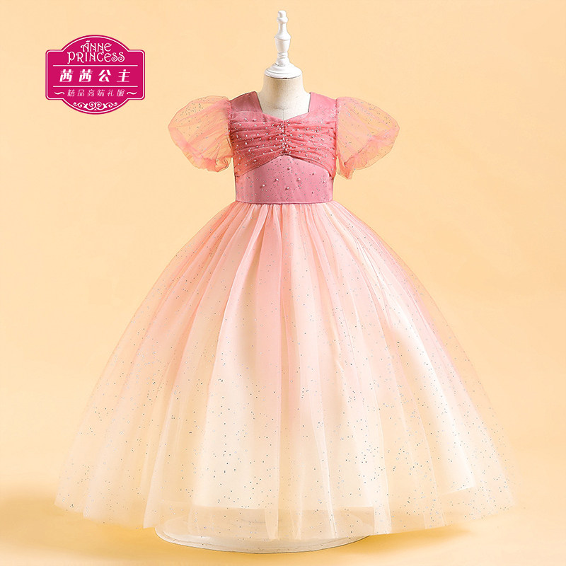 女童长款礼服公主裙夏季主持人六一演出服花童婚纱裙洋气蓬蓬裙