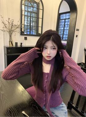范智乔 纯欲辣妹修身显瘦针织衫女秋冬方领百搭打底内搭毛衣上衣