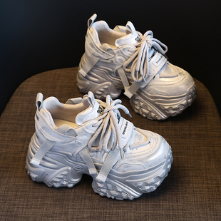 小个子老爹鞋 女2025春秋百搭运动鞋 真皮增高9cm厚底休闲鞋 EGWYP