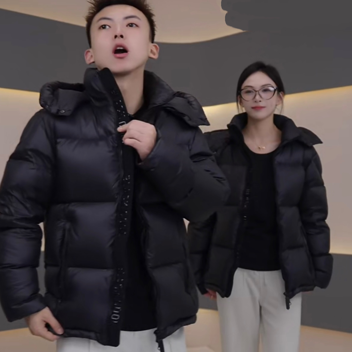 外贸冬季男女情侣羽绒棉面包服活猫超厚高克重修身百搭黑武士外套