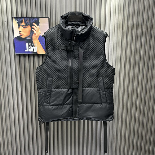 欧洲站设计感拼接羽绒马甲立领设计感双层拉链刺绣保暖无袖外套男