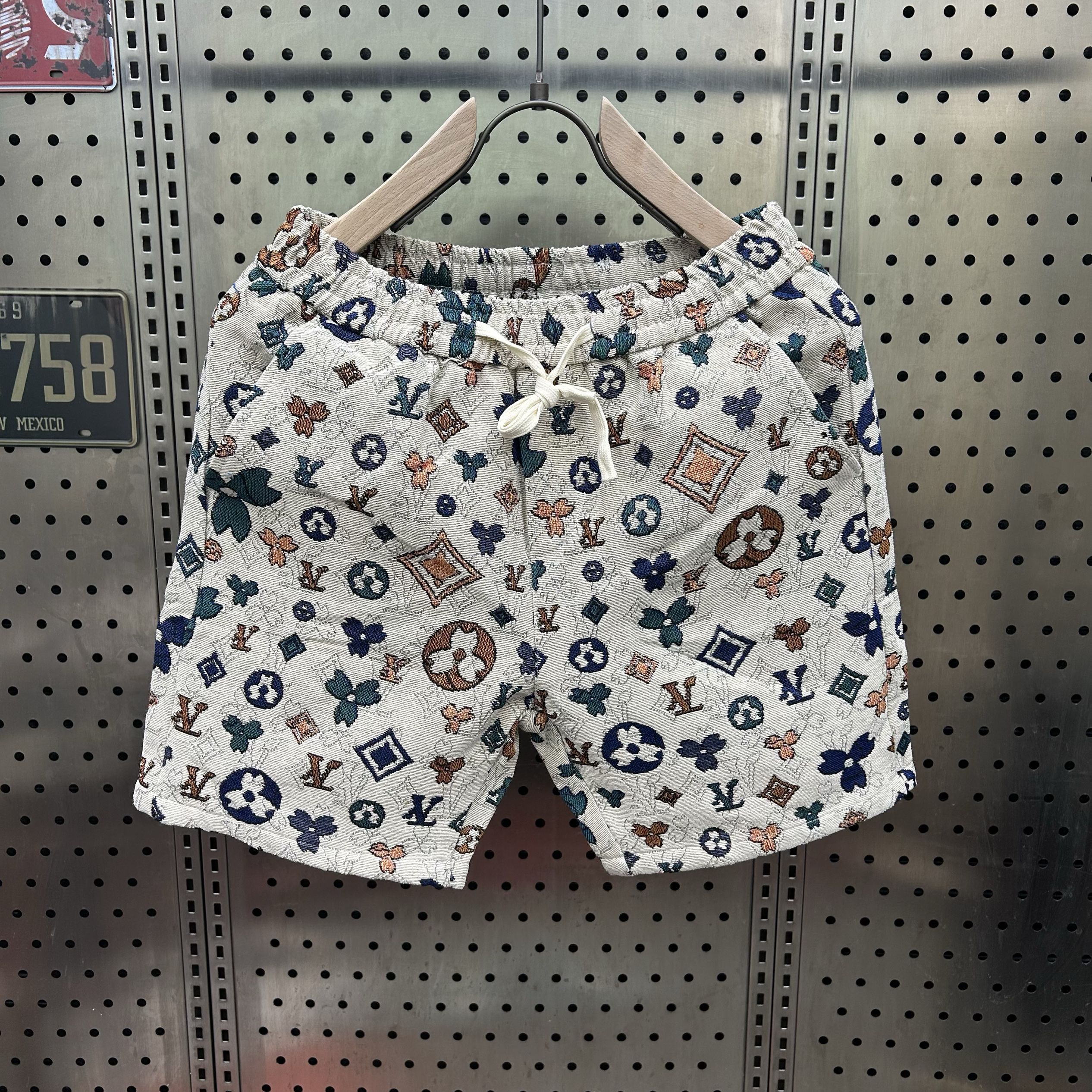 夏季新款针织抽绳重磅短裤满印欧货简约百搭修身五分裤轻奢沙滩裤