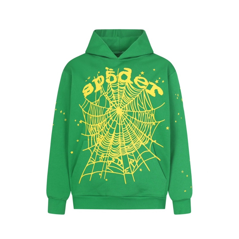 潮美式复古SP5der蜘蛛网印花男女款长袖套头连帽卫衣休闲情侣外套