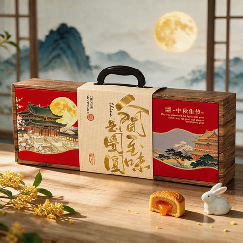 中秋月饼礼盒空盒仿木纹可印LOGO