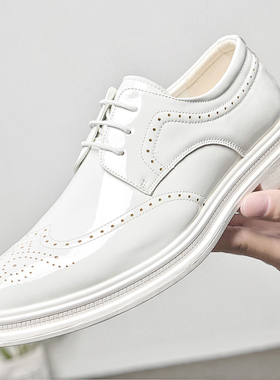白色皮鞋男英伦全白男鞋宴会主持钢琴演出影楼婚纱拍照婚鞋48大码