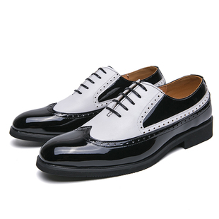黑白色皮鞋男英伦风德比鞋西装鞋韩版休闲影楼拍照婚鞋48大码男鞋