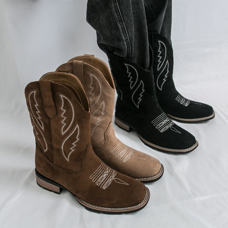 欧美西部牛仔靴男高帮民族风刺绣高筒骑士靴复古蒙古马靴舞蹈靴子