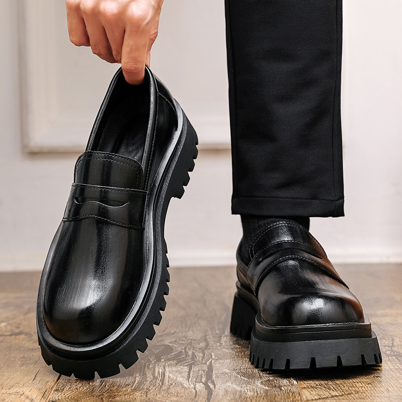 圆头厚底增高男生皮鞋乐福鞋