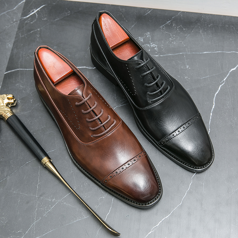 英伦风三接头男士皮鞋布洛克男鞋
