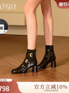 真美诗娜娜NANA冬季新款商场同款桃心扣高跟玛丽珍袜靴女75Z03DD5