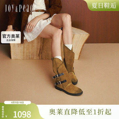 真美诗漫野前行2025年冬季新款双皮带饰扣西部靴长靴女2B01ADG5