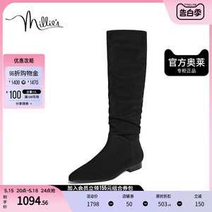 millies妙丽官方奥莱正品冬季百搭时尚时装靴女粗跟长靴51722DG3