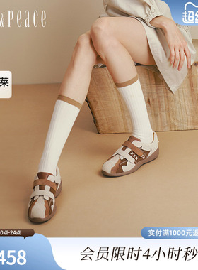 真美诗哭泣小狗2025秋新款美式复古俏皮撞色双皮带德训鞋YZM13CM5