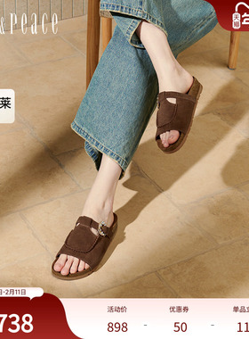 真美诗蔚蓝海岸2025夏季新款细腻牛绒复古钻扣勃肯拖女YVT27BT5